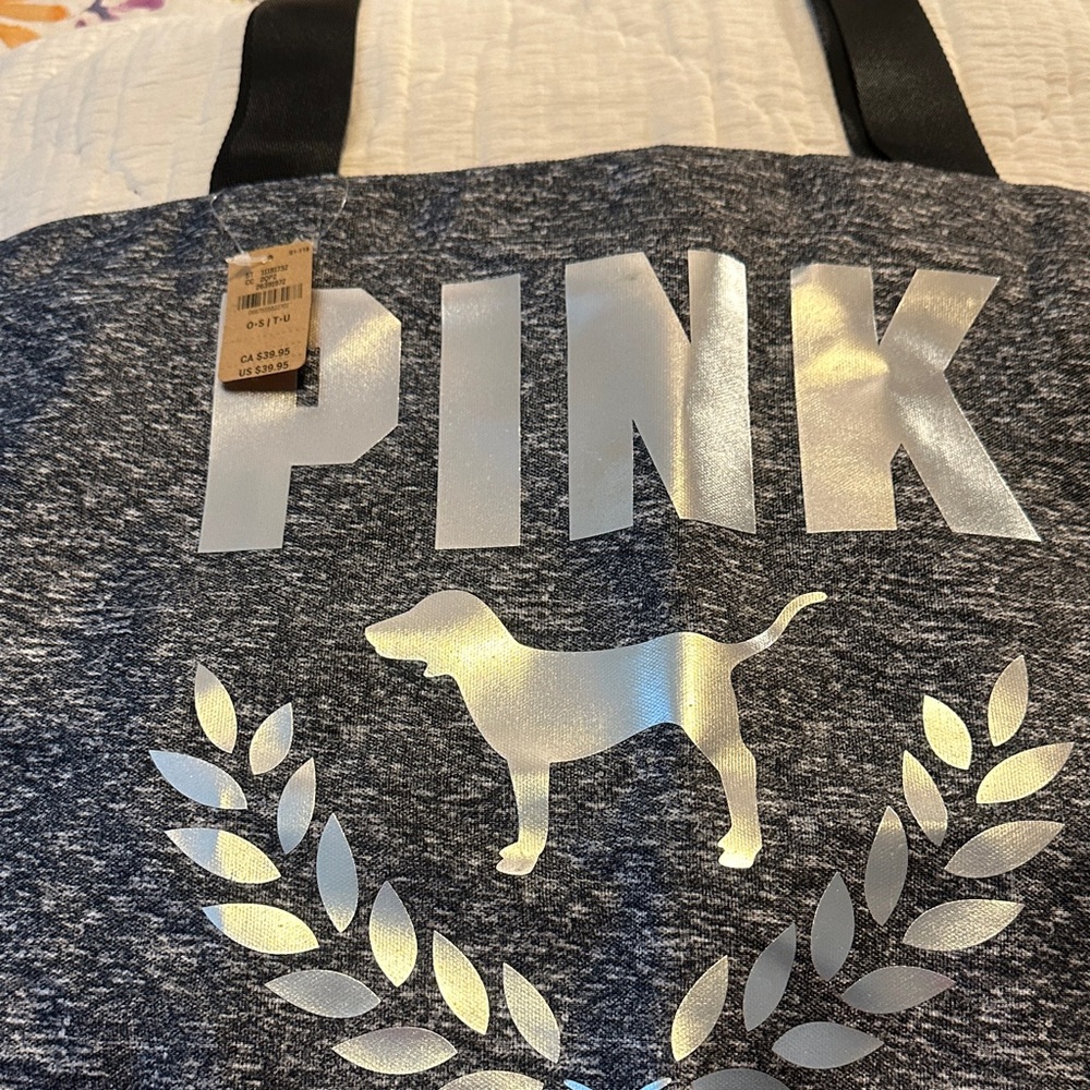 PINK Victoria's Secret Holographic Shoulder Logo Tote - Charcoal Heather